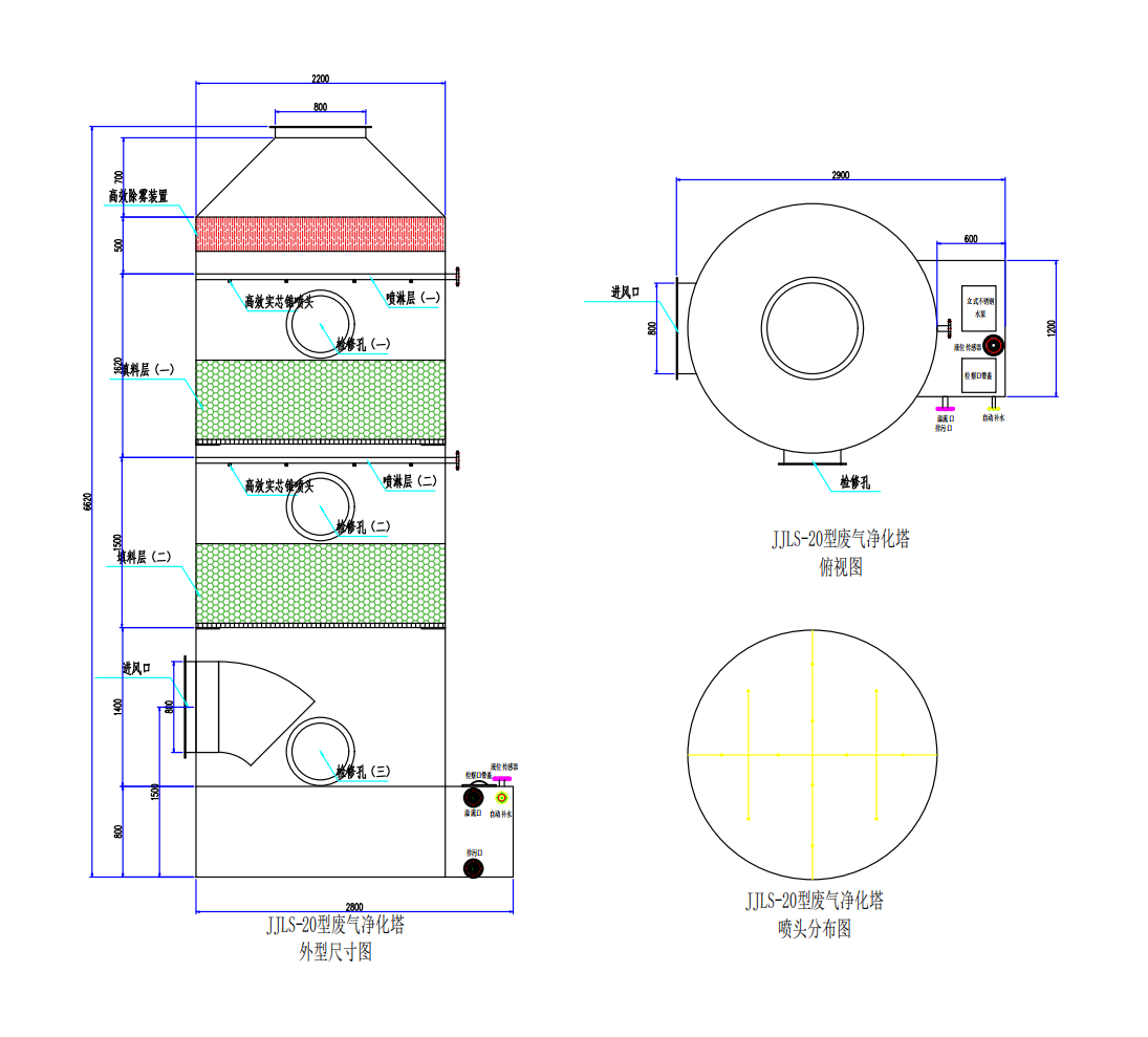JJLS型立式废气酸雾净化塔结构筒图